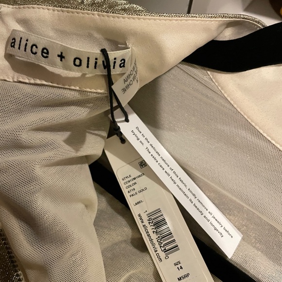 Alice + Olivia Hilary Ruched Mock Neck Dress in Pale Gold - NWT Never Worn - Picture 3 of 9